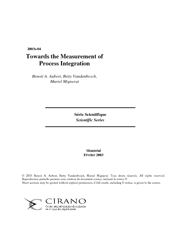 Towards the Measurement of Process Integration
