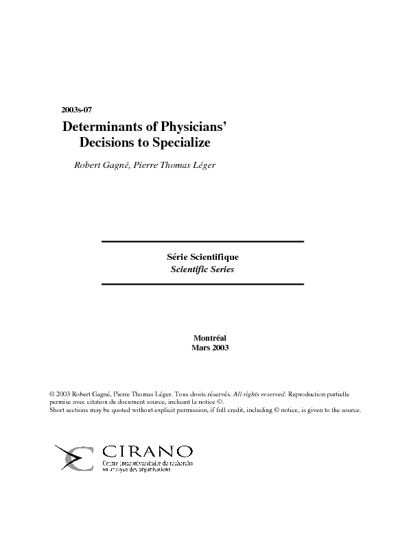 Determinants of Physicians