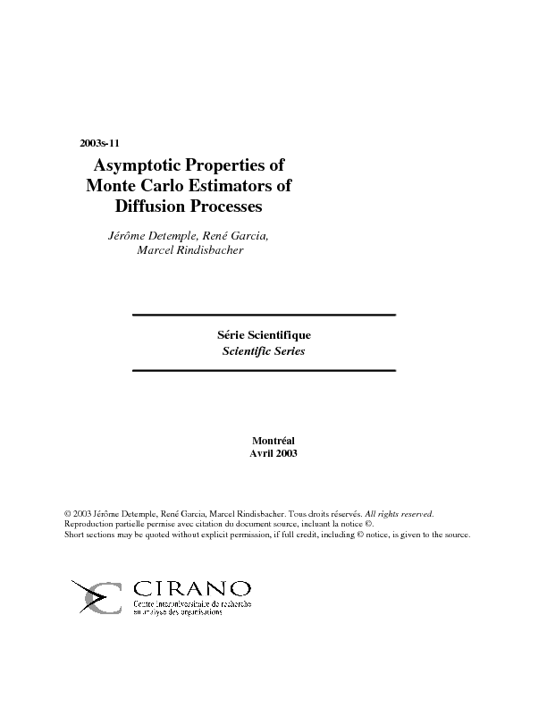 Asymptotic Properties of Monte Carlo Estimators of Diffusion Processes