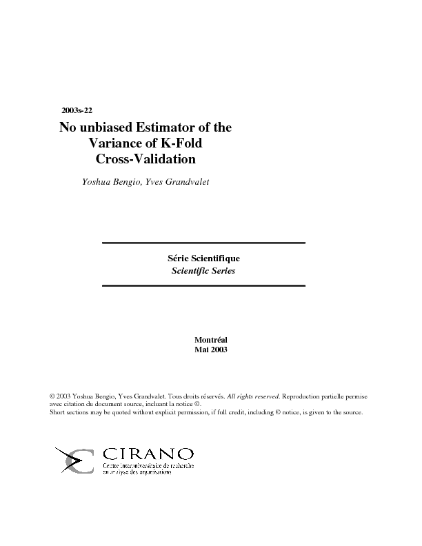 No unbiased Estimator of the Variance of K-Fold Cross-Validation