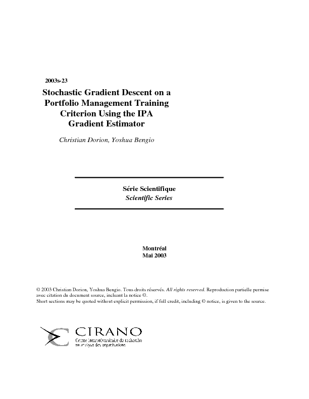 Stochastic Gradient Descent on a Portfolio Management Training Criterion Using the IPA Gradient Estimator