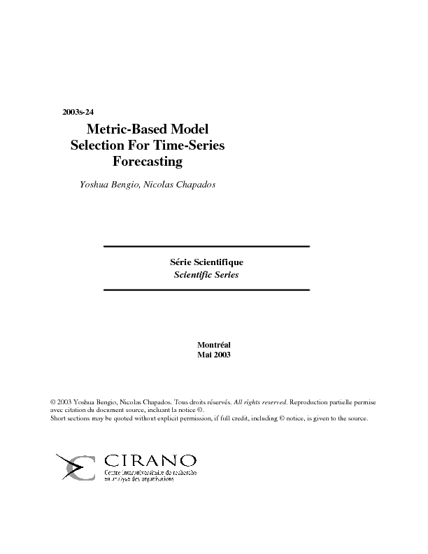 Metric-Based Model Selection For Time-Series Forecasting