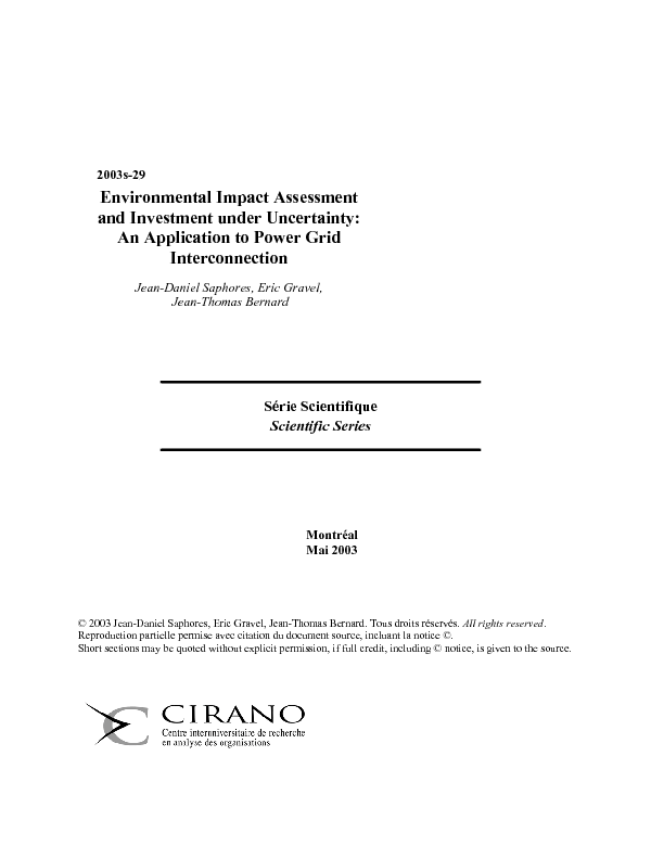 Environmental Impact Assessment and Investment under Uncertainty: An Application to Power Grid Interconnection