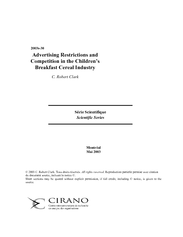 Advertising Restrictions and Competition in the Children