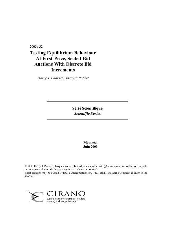 Testing Equilibrium Behaviour At First-Price, Sealed-Bid Auctions With Discrete Bid Increments