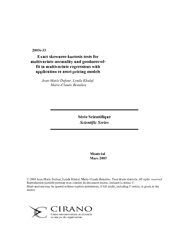 Exact skewness-kurtosis tests for multivariate normality and goodness-of-fit in multivariate regressions with application to asset pricing models