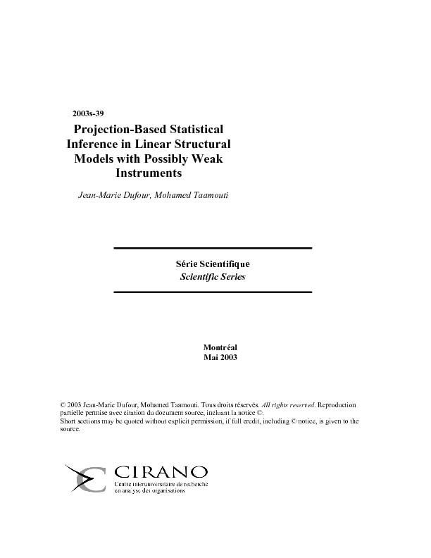 Projection-Based Statistical Inference in Linear Structural Models with Possibly Weak Instruments