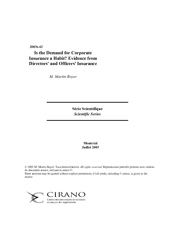 Is the Demand for Corporate Insurance a Habit? Evidence from Directors