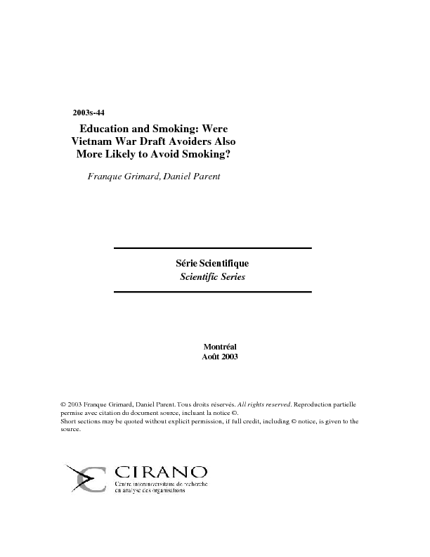 Education and Smoking: Were Vietnam War Draft Avoiders Also More Likely to Avoid Smoking?