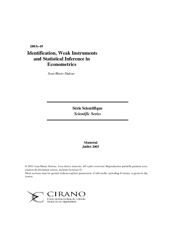 Identification, Weak Instruments and Statistical Inference in Econometrics
