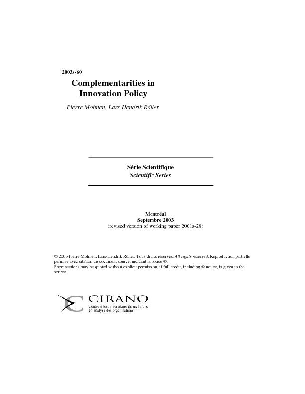 Complementarities in Innovation Policy