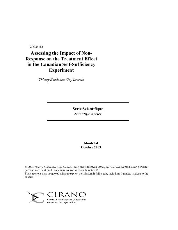 Assessing the Impact of Non-Response on the Treatment Effect in the Canadian Self-Sufficiency Experiment