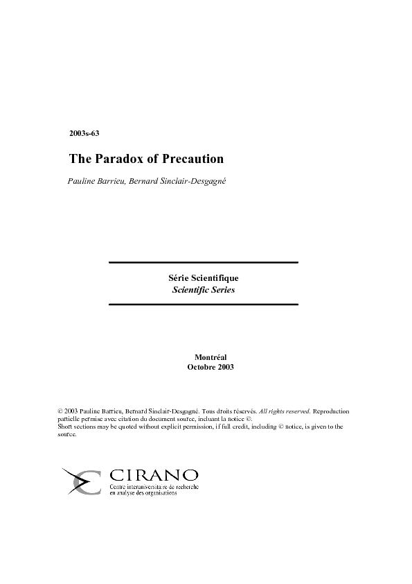 The Paradox of Precaution