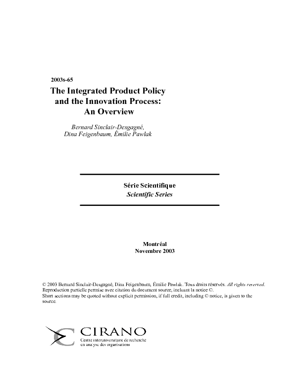 The Integrated Product Policy and the Innovation Process: An Overview