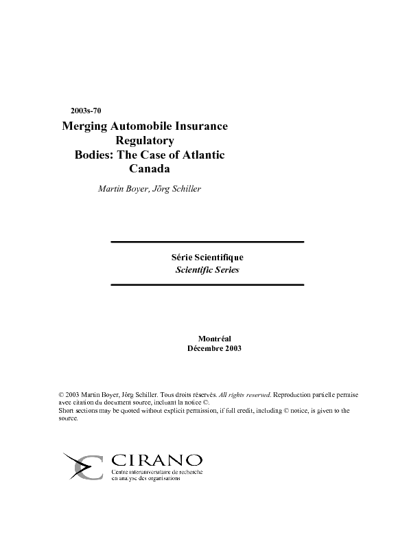 Merging Automobile Insurance Regulatory Bodies: The Case of Atlantic Canada