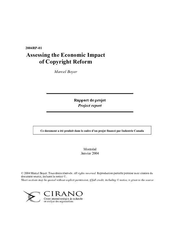 Assessing the Economic Impact of Copyright Reform