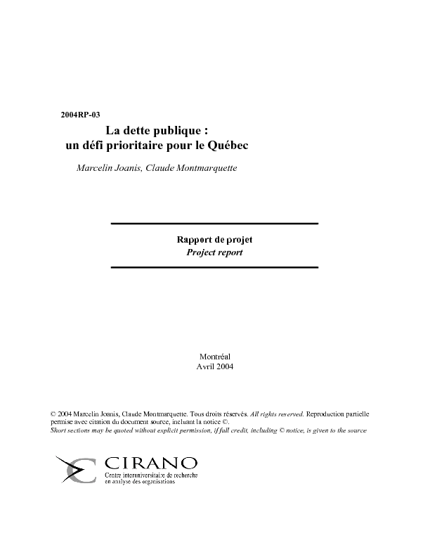 La dette publique : un défi prioritaire pour le Québec