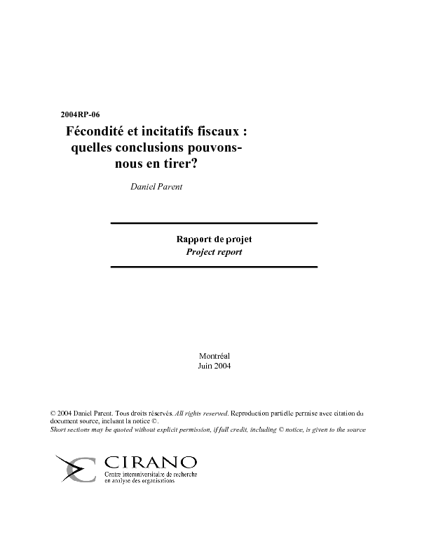 Fécondité et incitatifs fiscaux : quelles conclusions pouvons-nous en tirer?