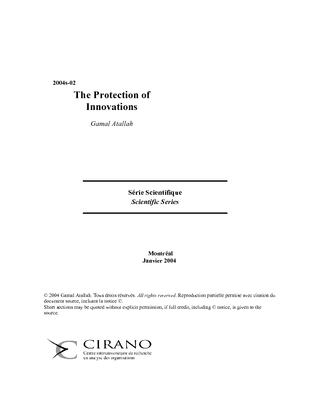The Protection of Innovations