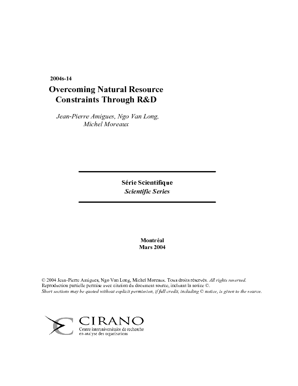 Overcoming Natural Resource Constraints Through R&D