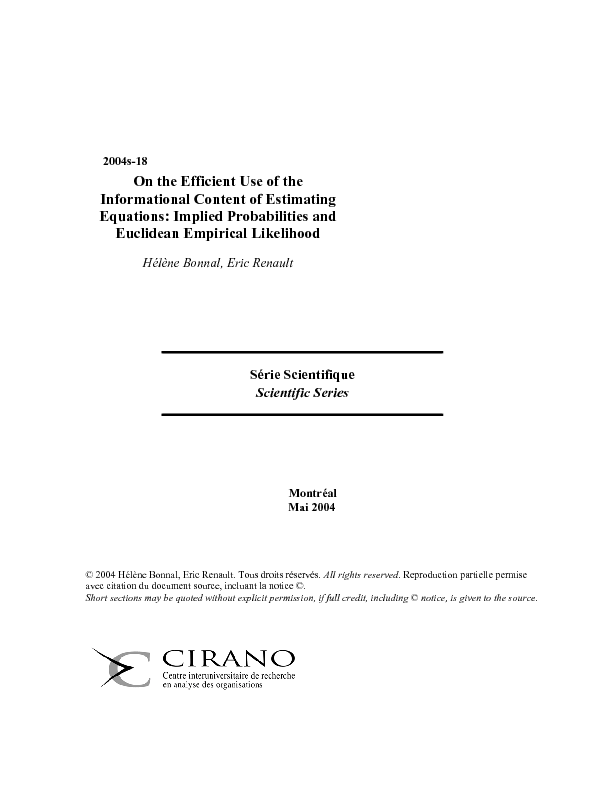On the Efficient Use of the Informational Content of Estimating Equations: Implied Probabilities and Euclidean Empirical Likelihood