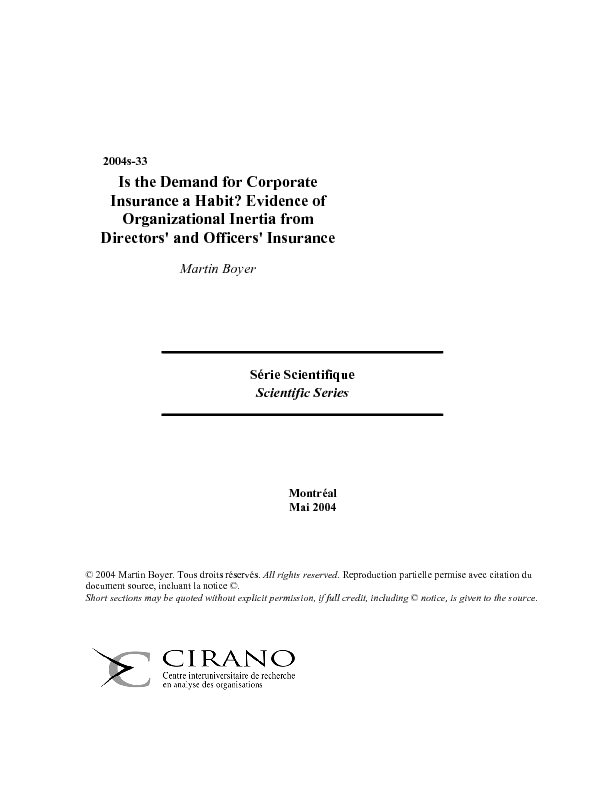 Is the Demand for Corporate Insurance a Habit? Evidence of Organizational Inertia from Directors