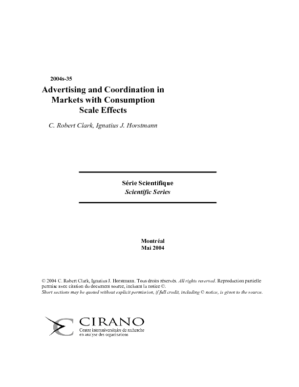 Advertising and Coordination in Markets with Consumption Scale Effects