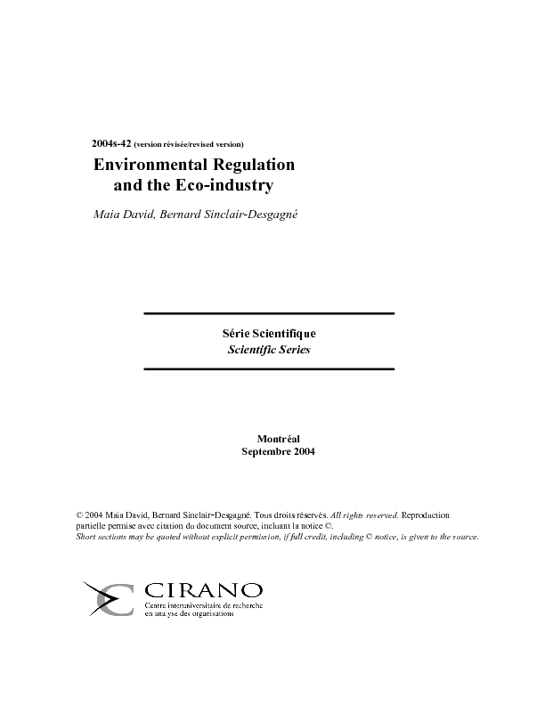 Environmental Regulation and the Eco-industry