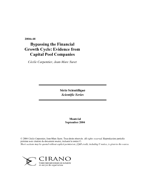 Bypassing the Financial Growth Cycle: Evidence from Capital Pool Companies