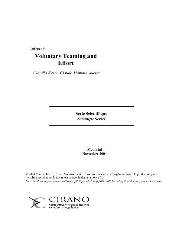 Voluntary Teaming and Effort