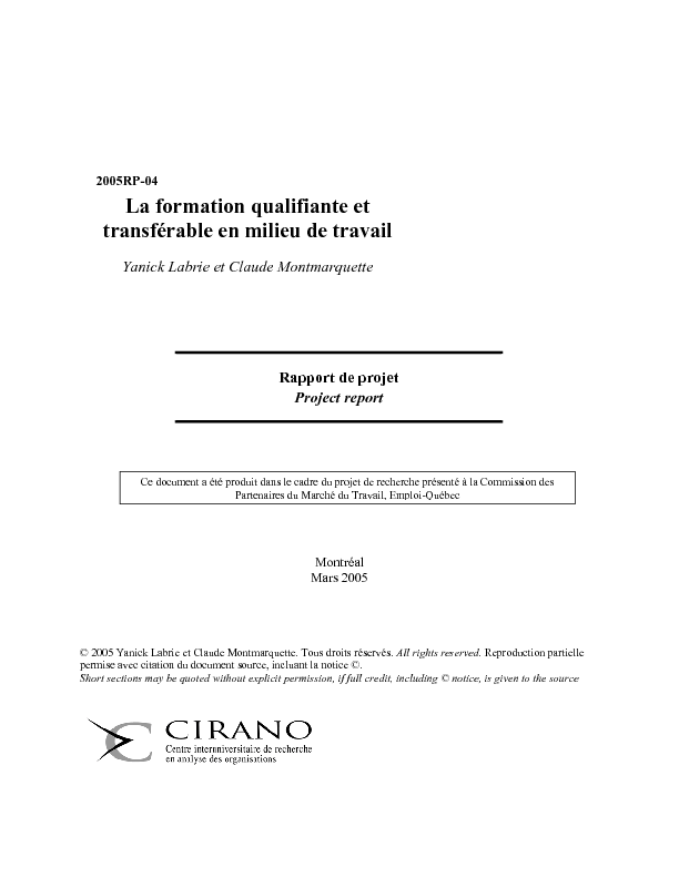 La formation qualifiante et transférable en milieu de travail