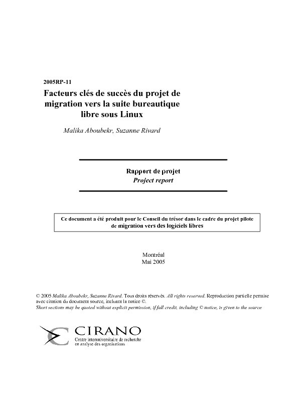 Facteurs clés de succès du projet de migration vers la suite bureautique libre sous Linux