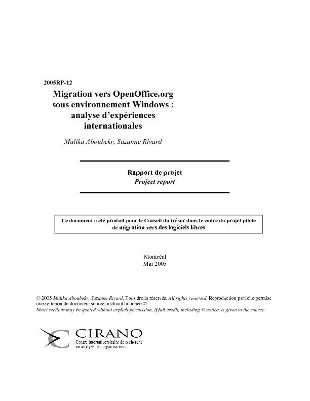 Migration vers OpenOffice.org sous environnement Windows : analyse d