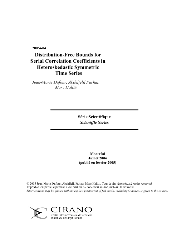 Distribution-Free Bounds for Serial Correlation Coefficients in Heteroskedastic Symmetric Time Series