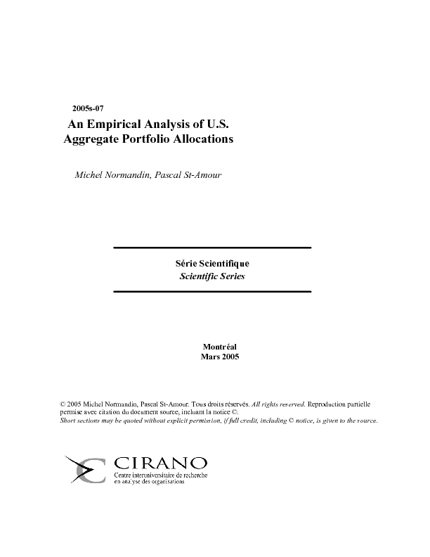 An Empirical Analysis of U.S. Aggregate Portfolio Allocations