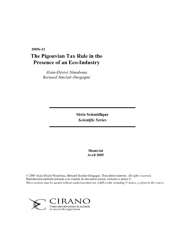 The Pigouvian Tax Rule in the Presence of an Eco-Industry