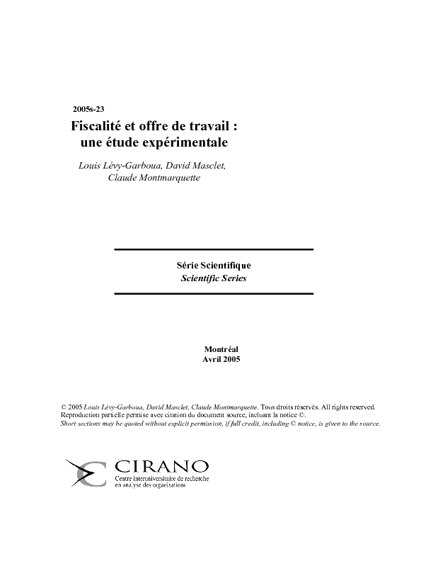 Fiscalité et offre de travail : une étude expérimentale