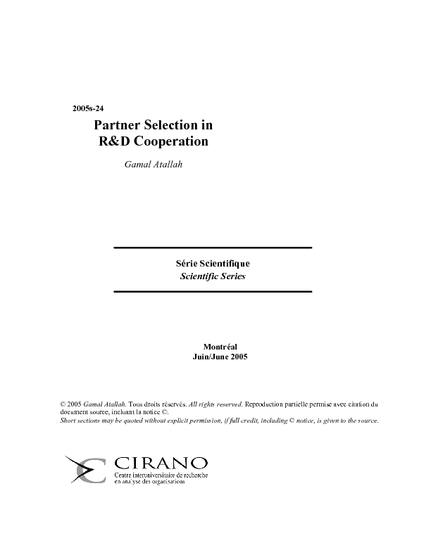 Partner Selection in R&D Cooperation