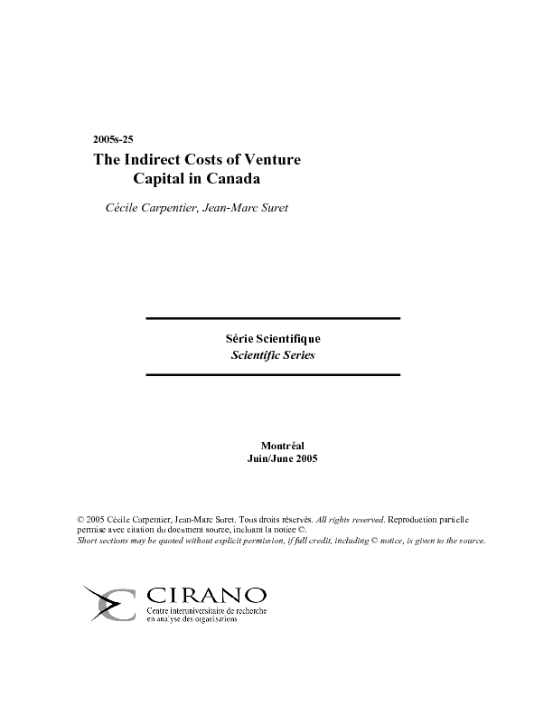 The Indirect Costs of Venture Capital in Canada
