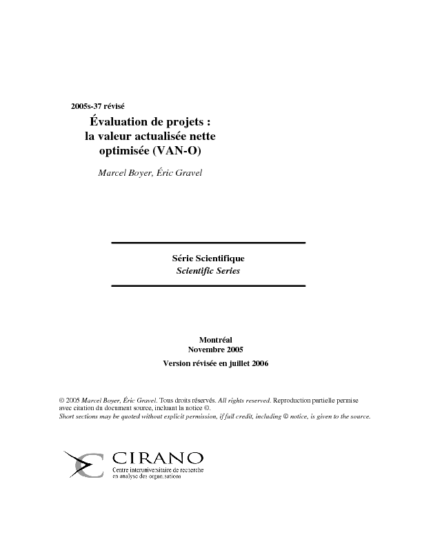 Évaluation de projets : la valeur actualisée nette optimisée (VAN-O)