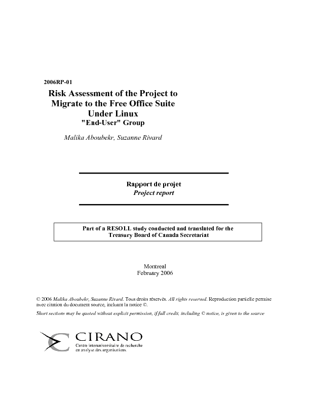 Risk Assessment of the Project to Migrate to the Free Office Suite Under Linux "End-User"" Group"