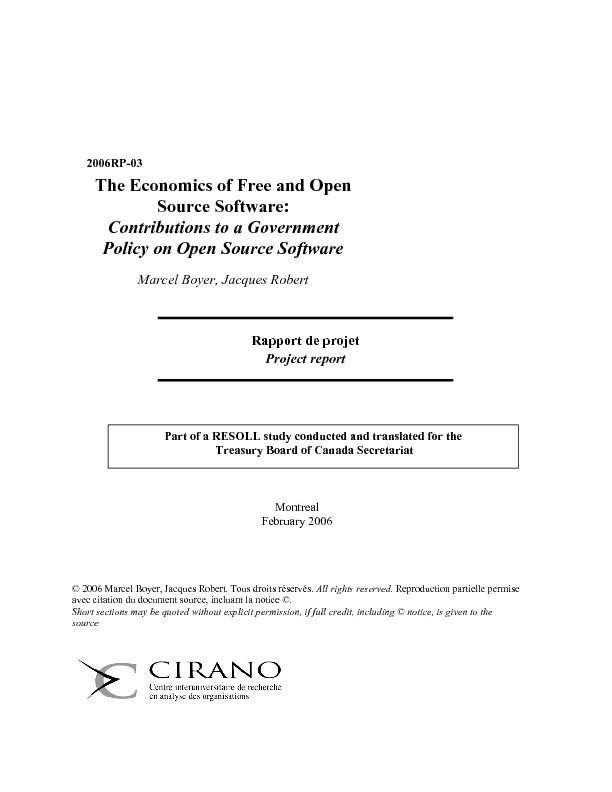 The Economics of Free and Open Source Software: Contributions to a Government Policy on Open Source Software