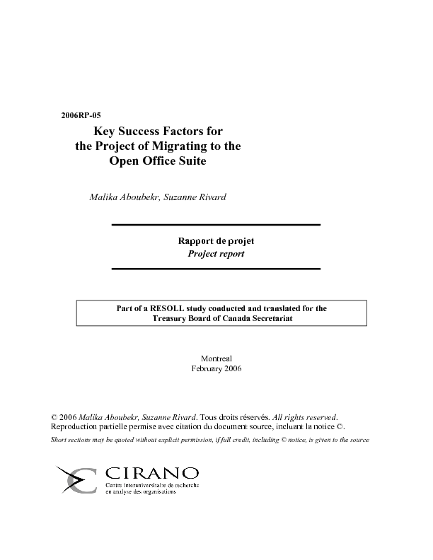 Key Success Factors for the Project of Migrating to the Open Office Suite
