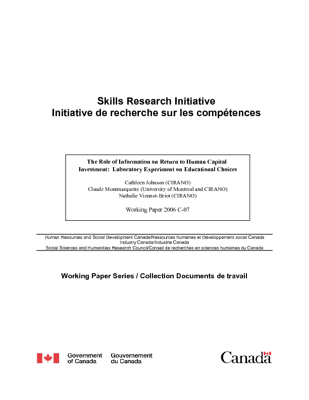 The Role of Information on Return to Human Capital: A Laboratory Experiment on Educational Choices