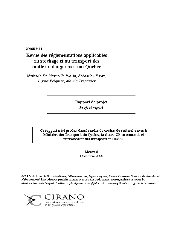 Revue des réglementations applicables au stockage et au transport des matières dangereuses au Québec