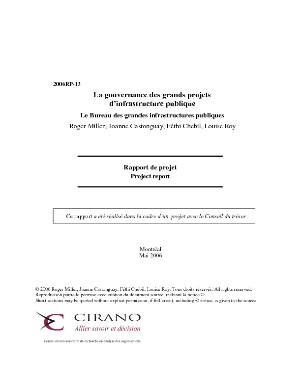 La gouvernance des grands projets d
