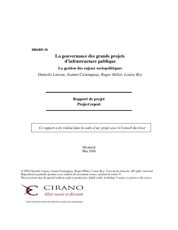 La gouvernance des grands projets d