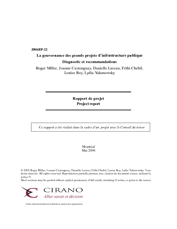 La gouvernance des grands projets d
