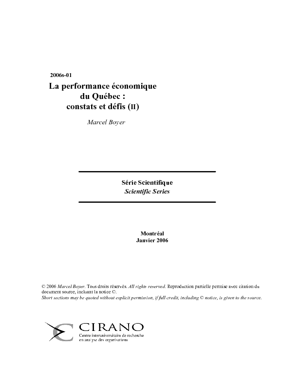 La performance économique du Québec : constats et défis (II)