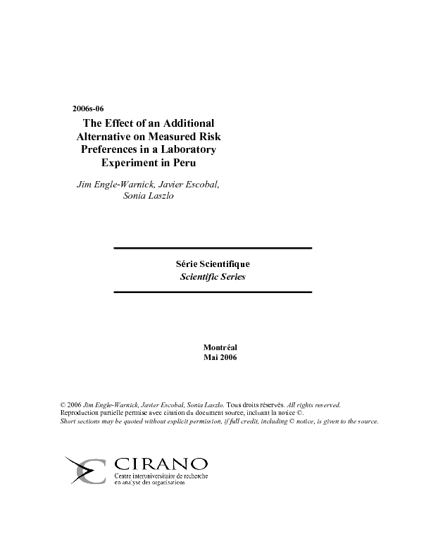 The Effect of an Additional Alternative on Measured Risk Preferences in a Laboratory Experiment in Peru